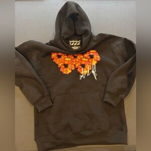 Black Hoodie with Red Floral Design